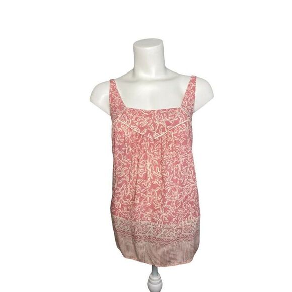 MAEVE Anthropologie Pink White Floral Sleeveless Keyhole Rayon Top Sz Medium - Picture 1 of 9